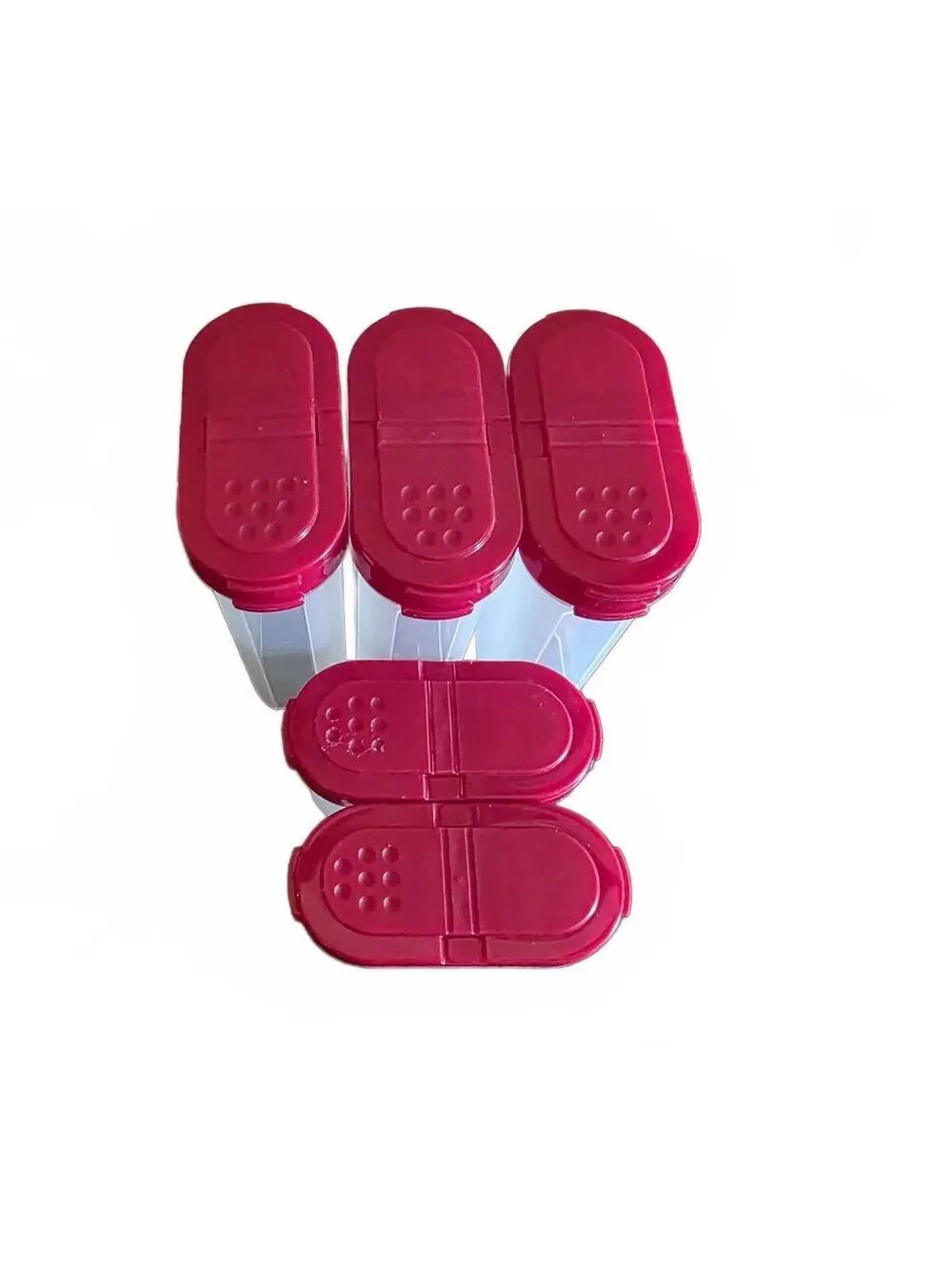 5 Tupperware Modular Mates Spice Shaker Set Red Lids 10pcs